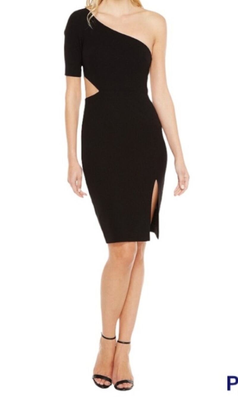Jill Jill Stuart black sexy sophisticated one shoulder cutout sheath dress